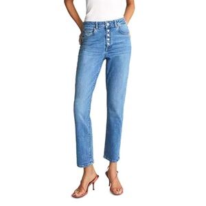 REISS Bailey High Rise Straight Leg Jeans in Pale Blue, Size 26